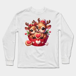 Valentine Deer Couple In A Cupcake Long Sleeve T-Shirt